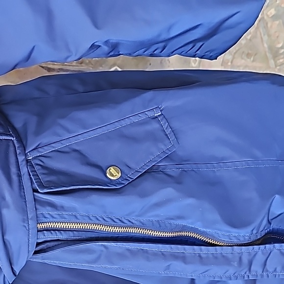 Steve Madden long bright blue long jacket full zipper belt attached hood - Picture 6 of 14